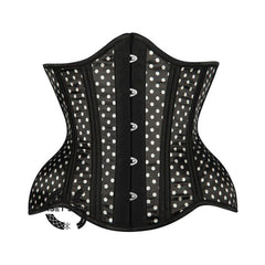 Black White Polka Satin Double Bone Gothic Underbust Bustier Corset