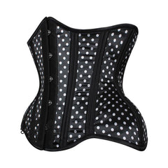 Black White Polka Satin Double Bone Gothic Underbust Bustier Corset