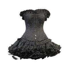 Black Satin White Polka Dot Overbust Corset With Polka Tutu Skirt