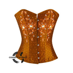 Brown Silk Golden Sequins Burlesque Overbust Gothic Corset