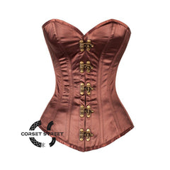 Brown Satin Longline Overbust Bustier Corset
