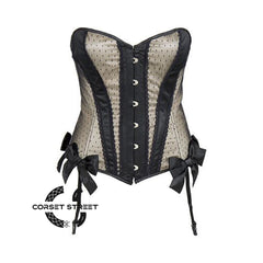 Ivory Satin Net Overlay Burlesque Overbust Gothic Corset