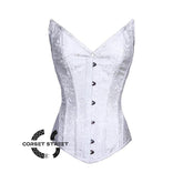 White Brocade Burlesque Overbust Gothic Corset