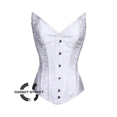 White Brocade Burlesque Overbust Gothic Corset