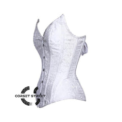 White Brocade Burlesque Overbust Gothic Corset