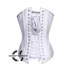 White Brocade Burlesque Overbust Gothic Corset