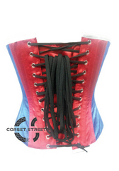 Blue Satin Australia Flag Sequins Handwork Gothic Burlesque Bustier Waist Training Overbust Plus Size Corset Costume