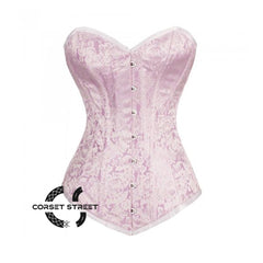Pink Brocade Longline Burlesque Overbust Gothic Corset