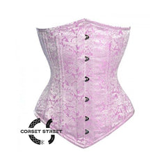 Pink Brocade Double Boned Long Underbust Corset