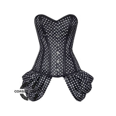 Black And White Polka Satin With Side Bounce Burlesque Overbust Gothic Corset