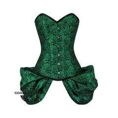 Green And Black Brocade With Side Bounce Burlesque Overbust Gothic Corset