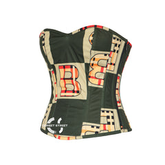 Army Green Printed Cotton Corset Gothic Costume Bustier Overbust Top