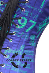 Digital Printed Blue and Black Corset PVC Leather Gothic Halloween Costume Overbust Bustier Top