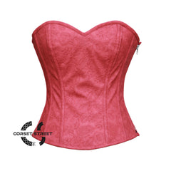 Red Floral Texture Leather Gothic Overbust Corset Christmas Costume, Women Overbust Waist Trainer Authentic Steel Boned Sexy Corset top