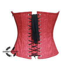 Red Floral Texture Leather Gothic Overbust Corset Christmas Costume, Women Overbust Waist Trainer Authentic Steel Boned Sexy Corset top