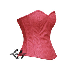 Red Floral Texture Leather Gothic Overbust Corset Christmas Costume, Women Overbust Waist Trainer Authentic Steel Boned Sexy Corset top