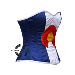 Blue And White Satin Colorado Flag Corset Overbust Gothic Costume Bustier Top