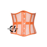 CorsetsNmore Women’s Orange Mesh With Orange Leather Plus Size Underbust Corset