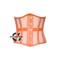 CorsetsNmore Women’s Orange Mesh With Orange Leather Plus Size Underbust Corset