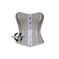 Nude Mesh With White Satin Gothic Costume Overbust Corset Top