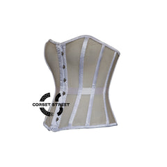 Nude Mesh With White Satin Gothic Costume Overbust Corset Top