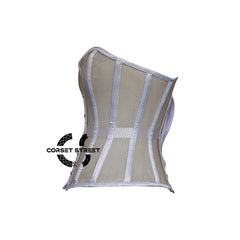 Nude Mesh With White Satin Gothic Costume Overbust Corset Top