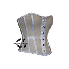 Nude Mesh With White Satin Gothic Costume Overbust Corset Top