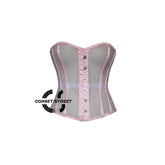 Women’s Nude Mesh With Baby Pink Satin Gothic Overbust Corset Top