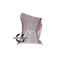 Women’s Nude Mesh With Baby Pink Satin Gothic Overbust Corset Top