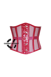 Hot Pink Sheer With PVC Leather Gothic Costume Underbust Plus Size Corset Top