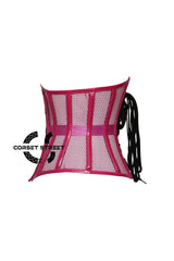 Hot Pink Sheer With PVC Leather Gothic Costume Underbust Plus Size Corset Top