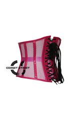 Hot Pink Sheer With PVC Leather Gothic Costume Underbust Plus Size Corset Top