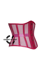 Hot Pink Sheer With PVC Leather Gothic Costume Underbust Plus Size Corset Top