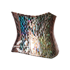 Brown Honeycomb Leather Steampunk Costume Corset Underbust Plus Size Bustiers Top