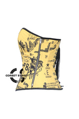 Women’s Yellow Printed Zipper Corset Costume Plus Size Overbust Bustier Top