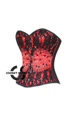 Red Satin Black Sequins Handmade Work Burlesque Overbust Corset Top