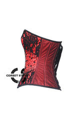 Red Satin Black Sequins Handmade Work Burlesque Overbust Corset Top