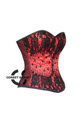 Red Satin Black Sequins Handmade Work Burlesque Overbust Corset Top