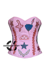 Light Pink Cotton Starfish Sequins Work Burlesque Halloween Costume Overbust Corset Top