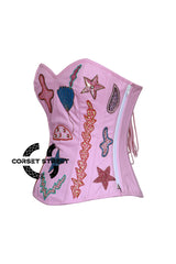 Light Pink Cotton Starfish Sequins Work Burlesque Halloween Costume Overbust Corset Top