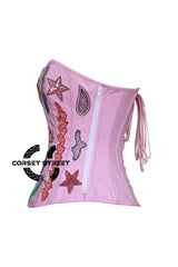 Light Pink Cotton Starfish Sequins Work Burlesque Halloween Costume Overbust Corset Top