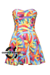 Women’s Rainbow Pride Cotton Corset Overbust Gothic Costume Corset Dress
