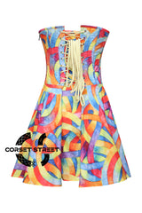 Women’s Rainbow Pride Cotton Corset Overbust Gothic Costume Corset Dress