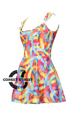 Women’s Rainbow Pride Cotton Corset With Shoulder Strap Overbust Gothic Plus Size Corset Dress