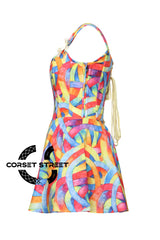 Women’s Rainbow Pride Cotton Corset With Shoulder Strap Overbust Gothic Plus Size Corset Dress