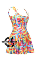 Women’s Rainbow Pride Cotton Corset With Shoulder Strap Overbust Gothic Plus Size Corset Dress