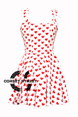 Women’s Heart Printed Overbust Corset with Straps tied at Shoulders Gothic Costume