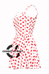 Women’s Heart Printed Overbust Corset with Straps tied at Shoulders Gothic Costume