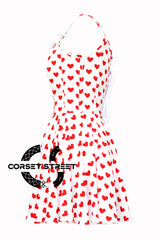 Women’s Heart Printed Overbust Corset with Straps tied at Shoulders Gothic Costume