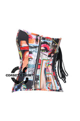 Women’s Graffiti Printed Cotton Overbust Corset Gothic Costume